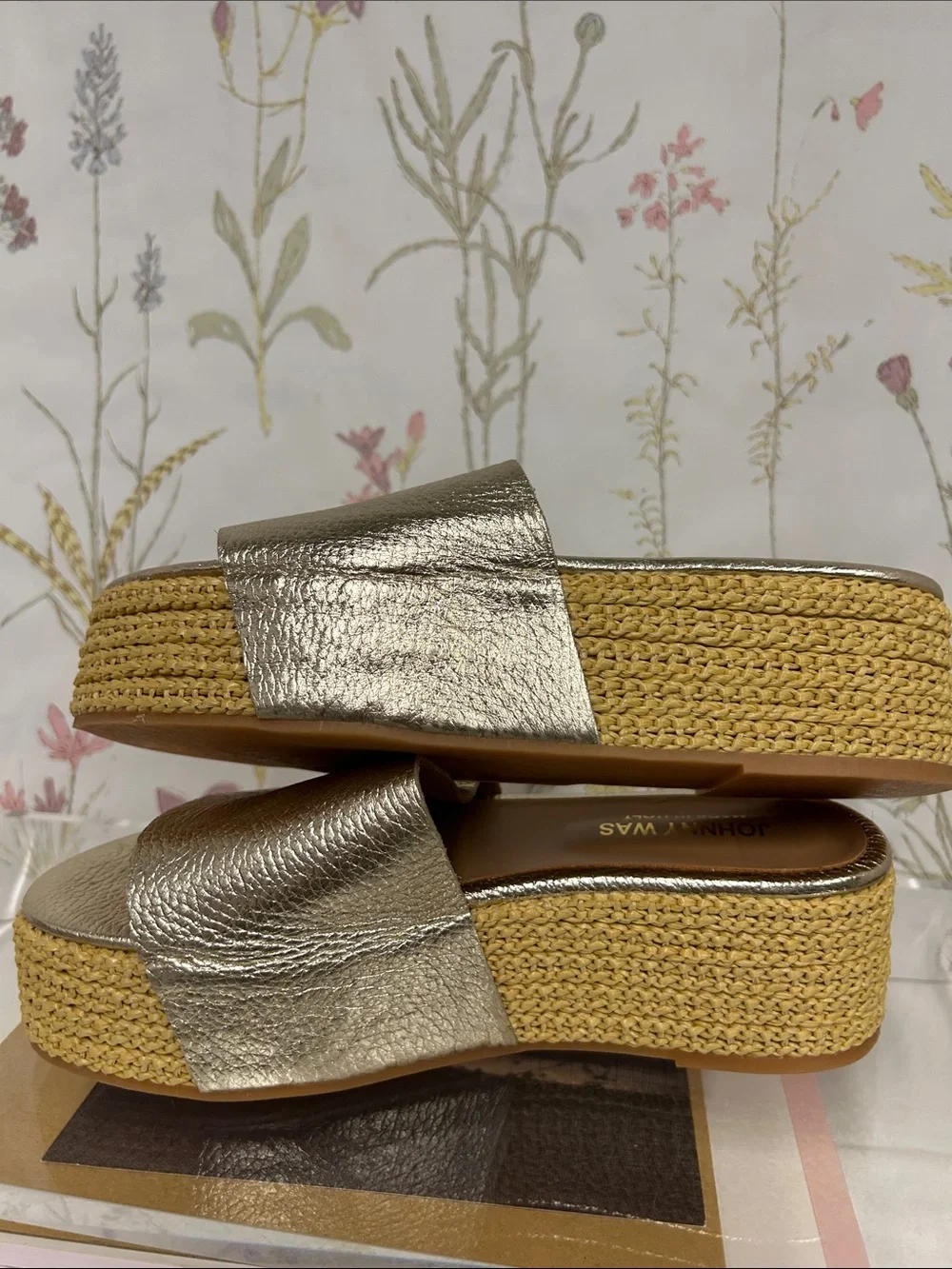 Johnny Was Metallic Gold Platform Slide Sandals